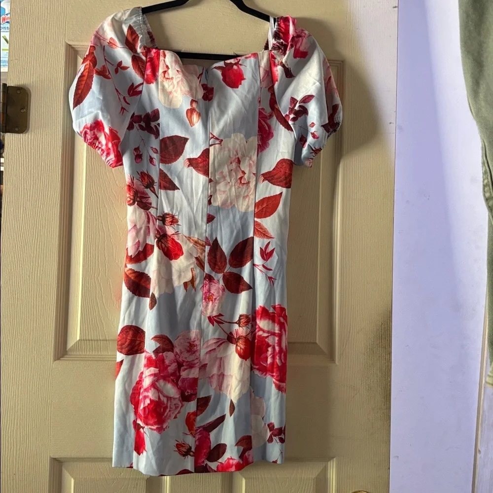 Marciano Floral Red Puff-Sleeve Mini Dress